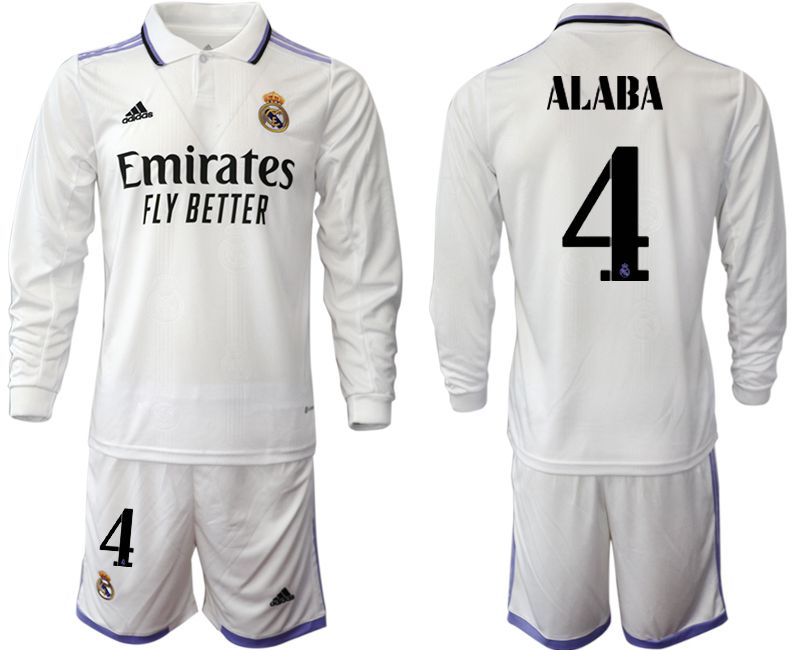 Men 2022-2023 Club Real Madrid home long sleeve white #4 Soccer Jersey->real madrid jersey->Soccer Club Jersey